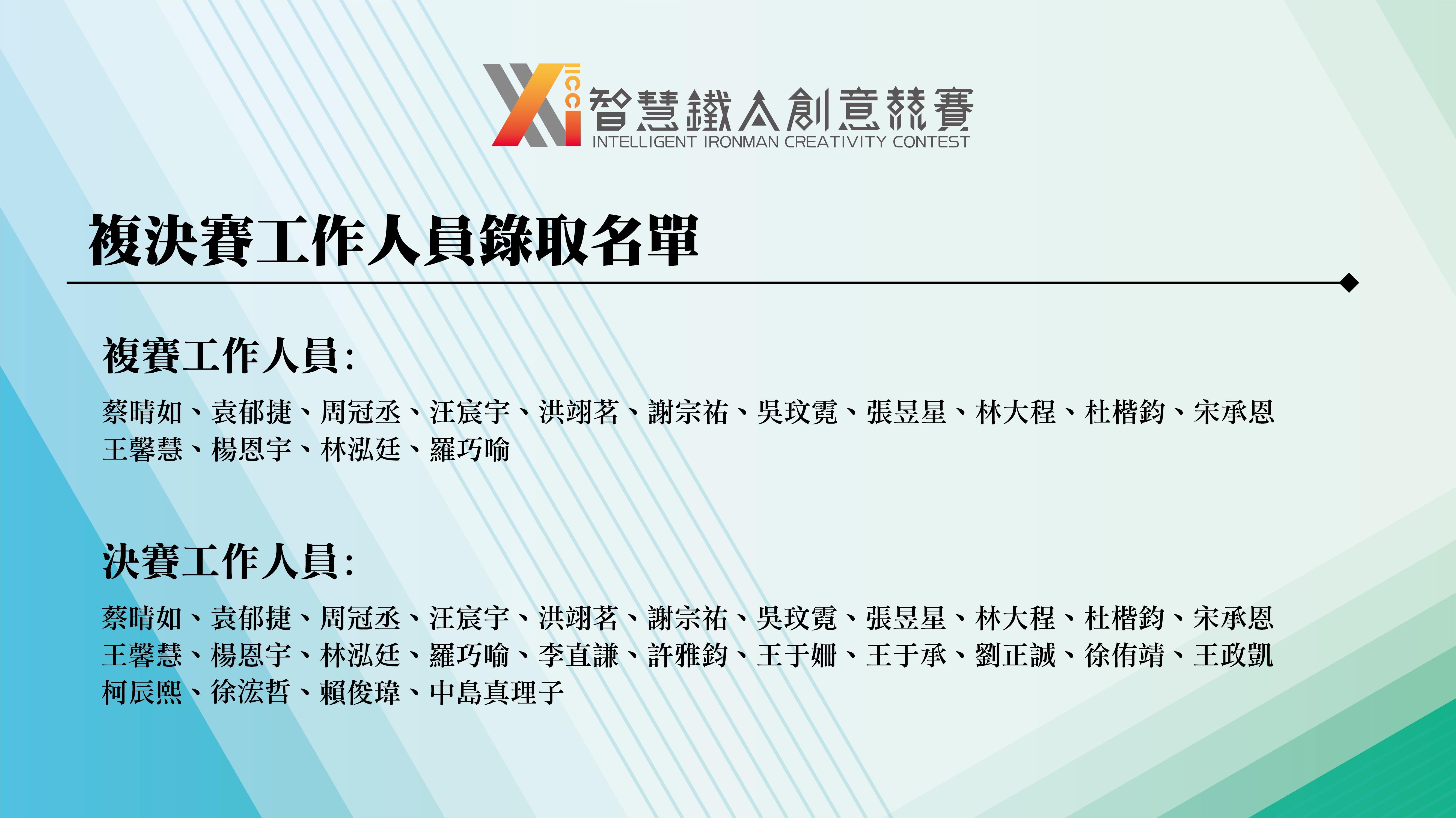 複決賽工作人員錄取名單